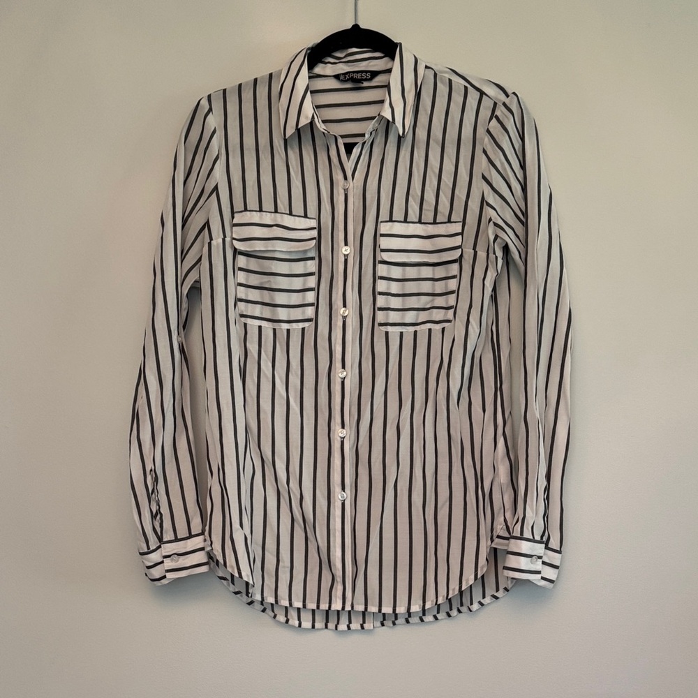 Express Black and White Striped Casual Shirt